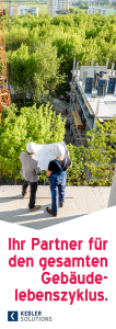 Banner mit Foto, vertikal, Partner für den gesamten Gebäudelebenszyklus