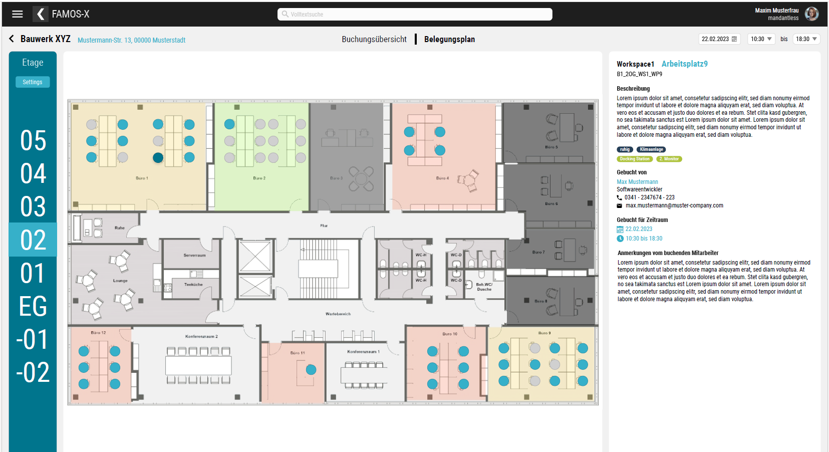 Dashboard Belegungsplan mit Detailinformationen (Screenshot)